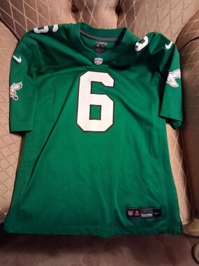 EAGLES Youth Large Nike Green Football Jersey with White Number 6